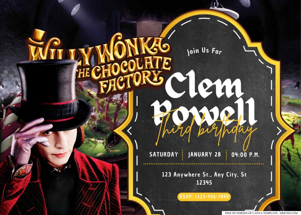FREE Editable Charlie and the Chocolate Factory Birthday Invitation