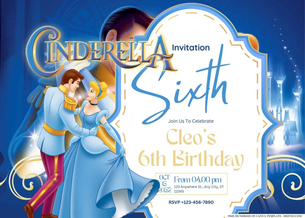 FREE Editable Cinderella Birthday Invitation