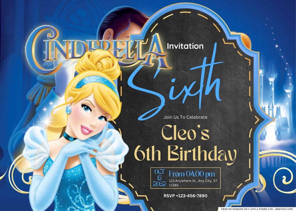 FREE Editable Cinderella Birthday Invitation