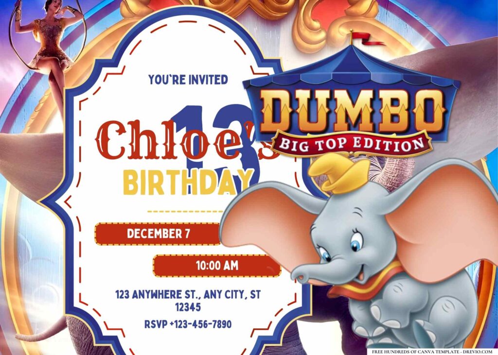 FREE Editable Dumbo Birthday Invitation