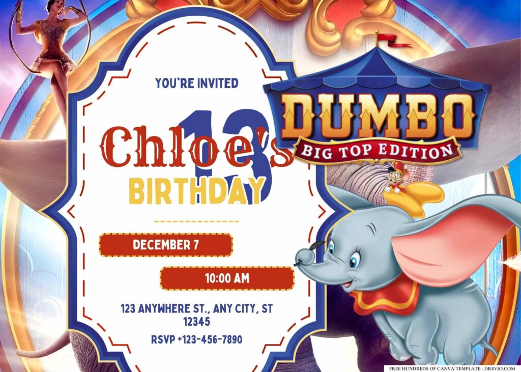 FREE Editable Dumbo Birthday Invitation