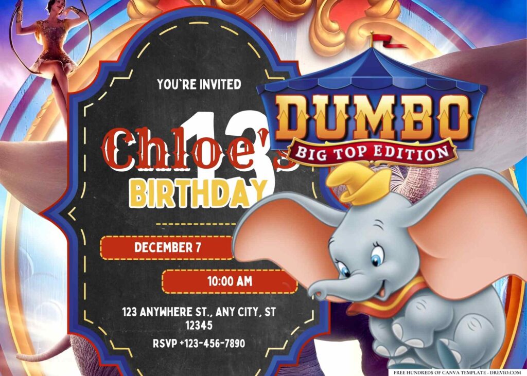 FREE Editable Dumbo Birthday Invitation