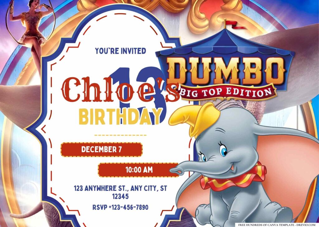 FREE Editable Dumbo Birthday Invitation