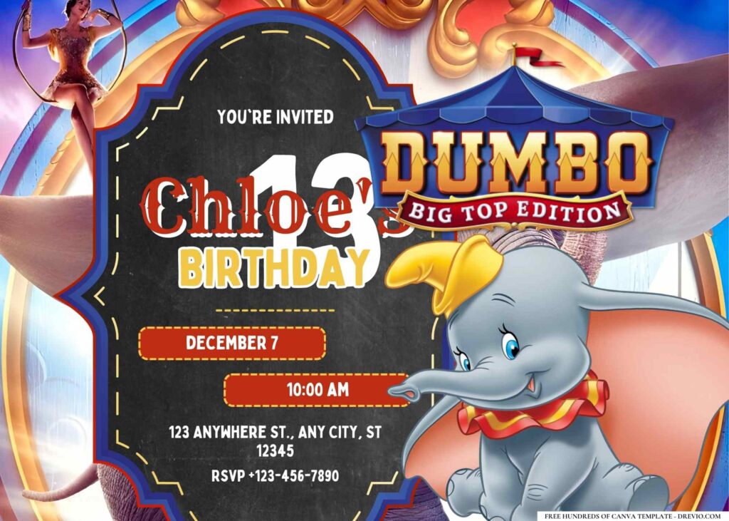 FREE Editable Dumbo Birthday Invitation