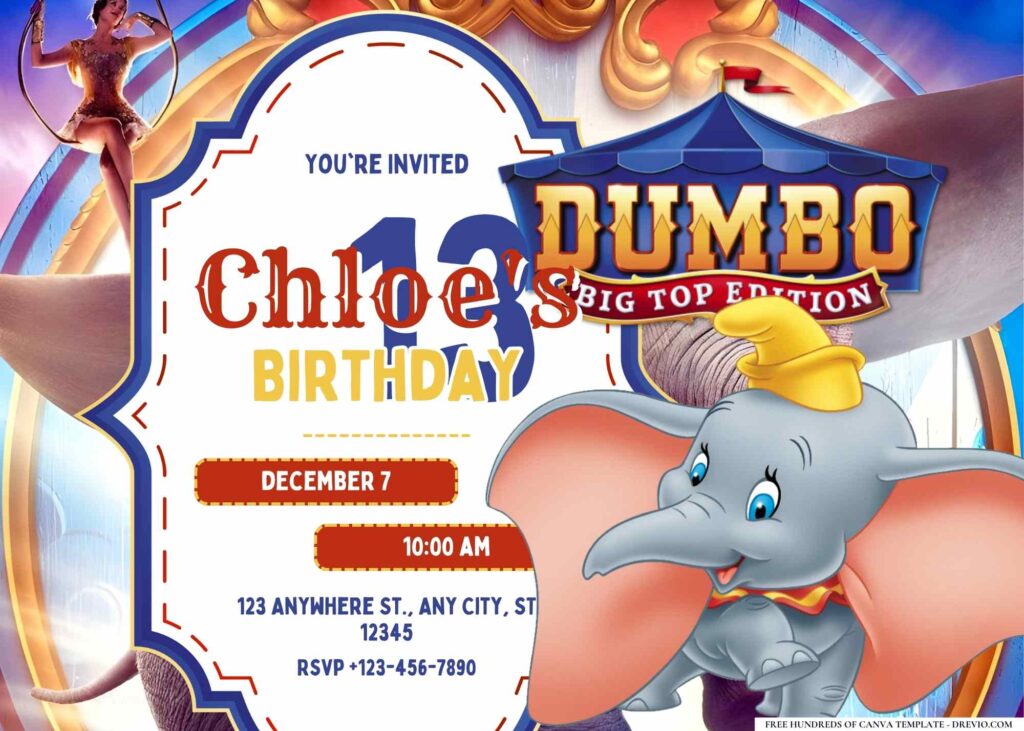 FREE Editable Dumbo Birthday Invitation