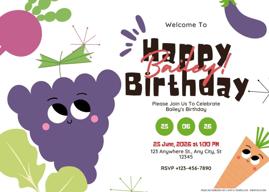 FREE Editable Fruits and Vegetable Birthday Invitation
