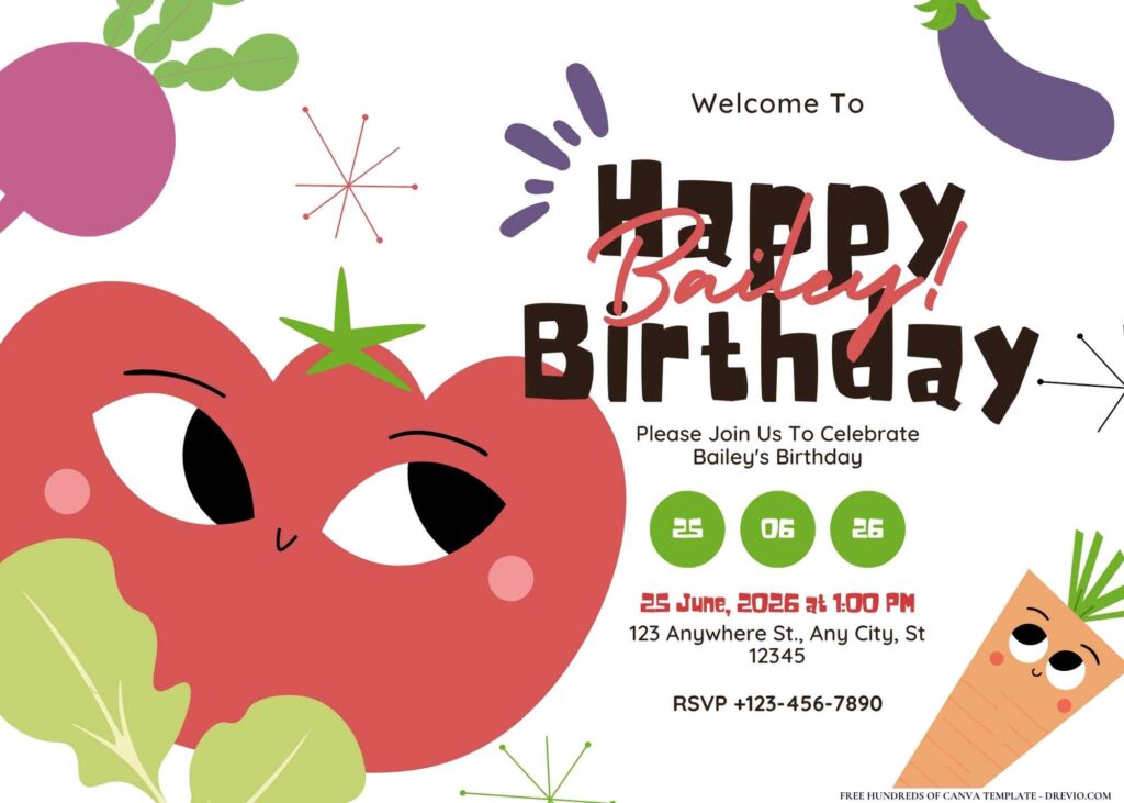 FREE Editable Fruits and Vegetable Birthday Invitation