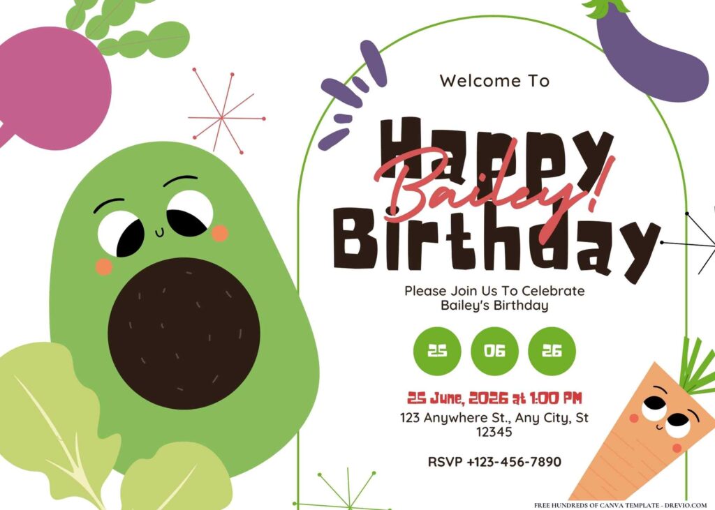 FREE Editable Fruits and Vegetable Birthday Invitation