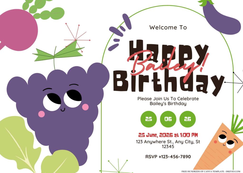 FREE Editable Fruits and Vegetable Birthday Invitation