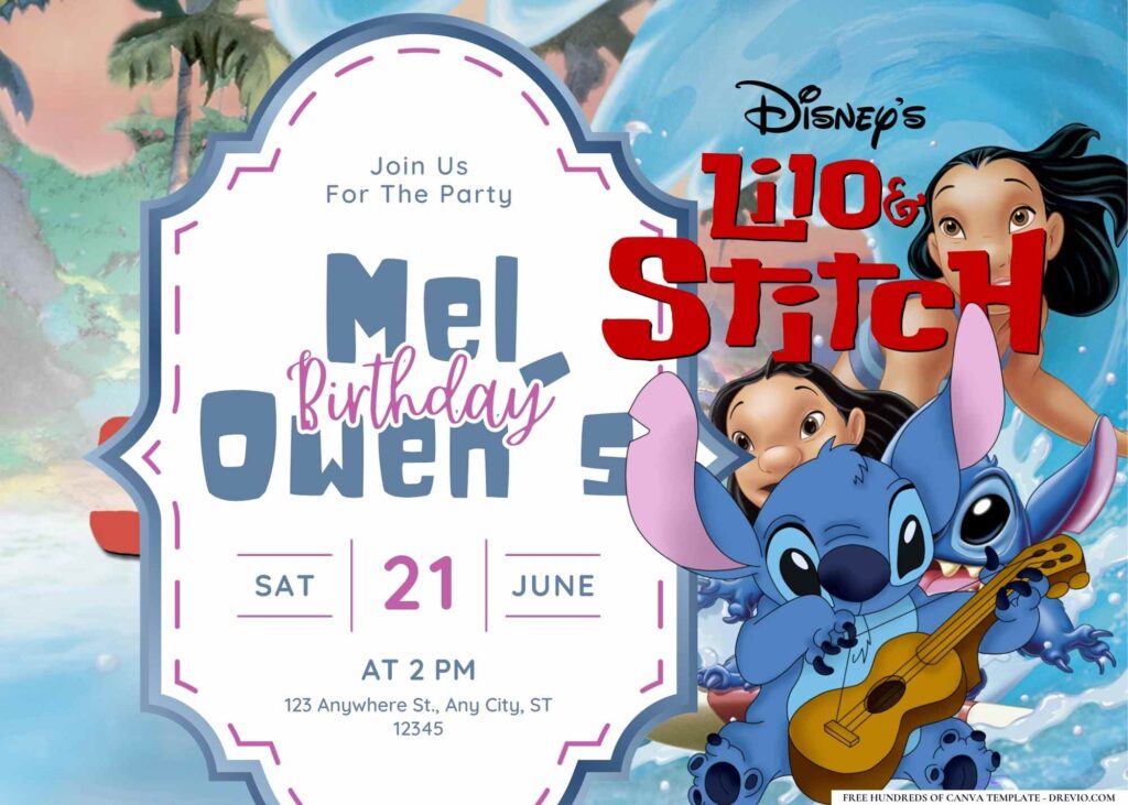 FREE Editable Lilo & Stitch Birthday Invitation