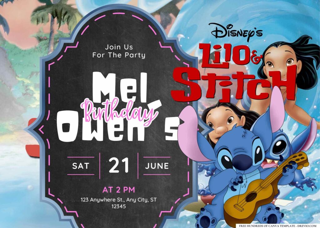 FREE Editable Lilo & Stitch Birthday Invitation