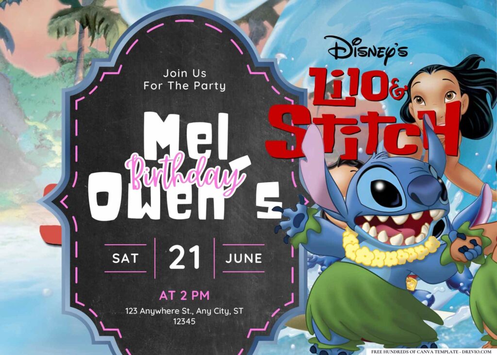 FREE Editable Lilo & Stitch Birthday Invitation