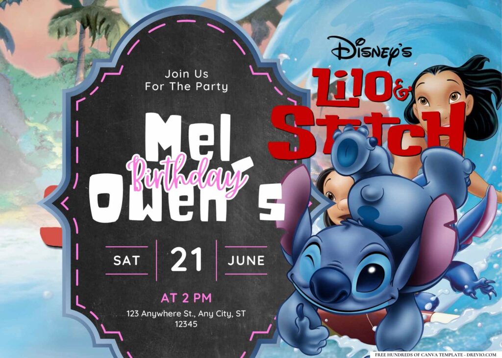 FREE Editable Lilo & Stitch Birthday Invitation