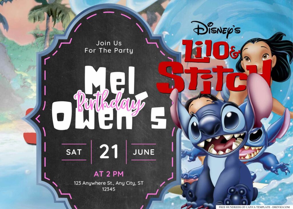 FREE Editable Lilo & Stitch Birthday Invitation