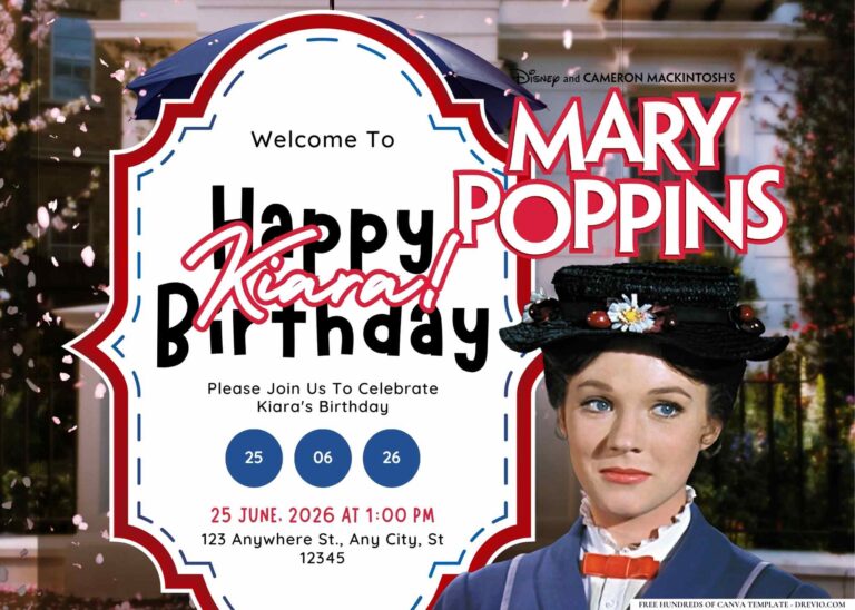 FREE Editable Mary Poppins Birthday Invitation