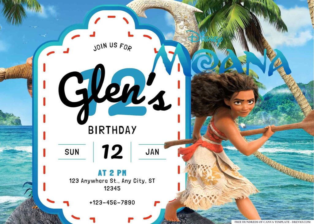 FREE Editable Moana Birthday Invitation