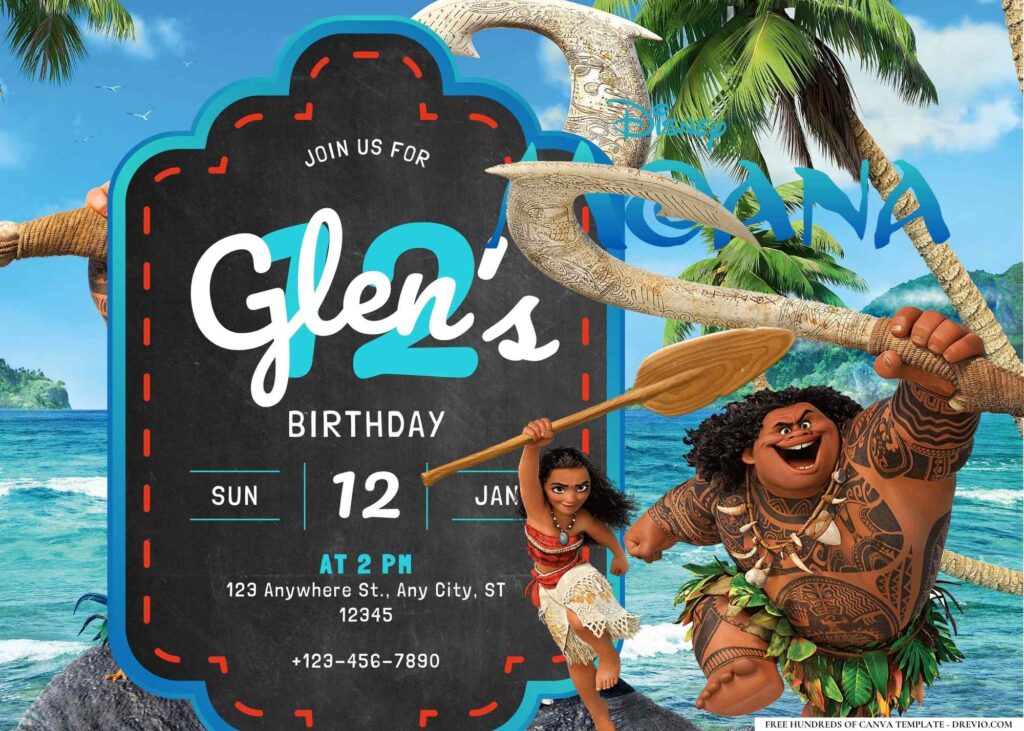 FREE Editable Moana Birthday Invitation