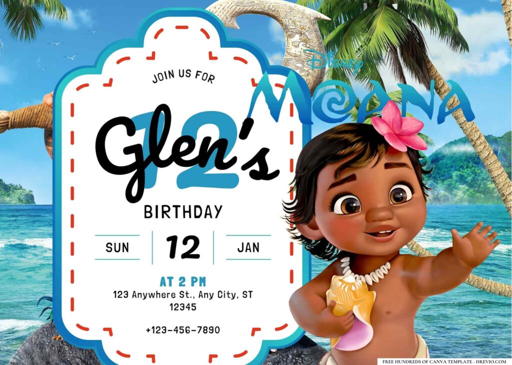 FREE Editable Moana Birthday Invitation