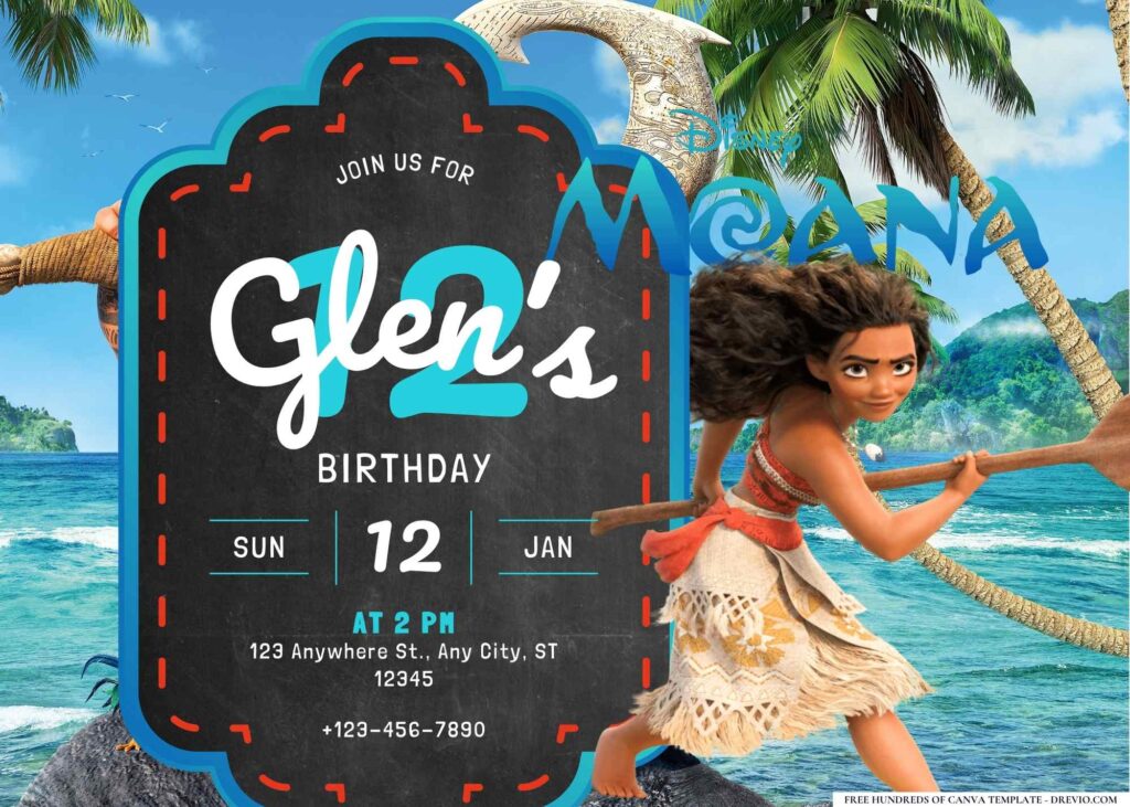 FREE Editable Moana Birthday Invitation