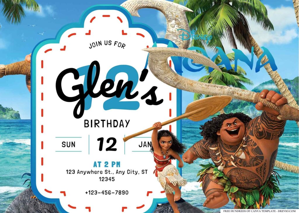 FREE Editable Moana Birthday Invitation