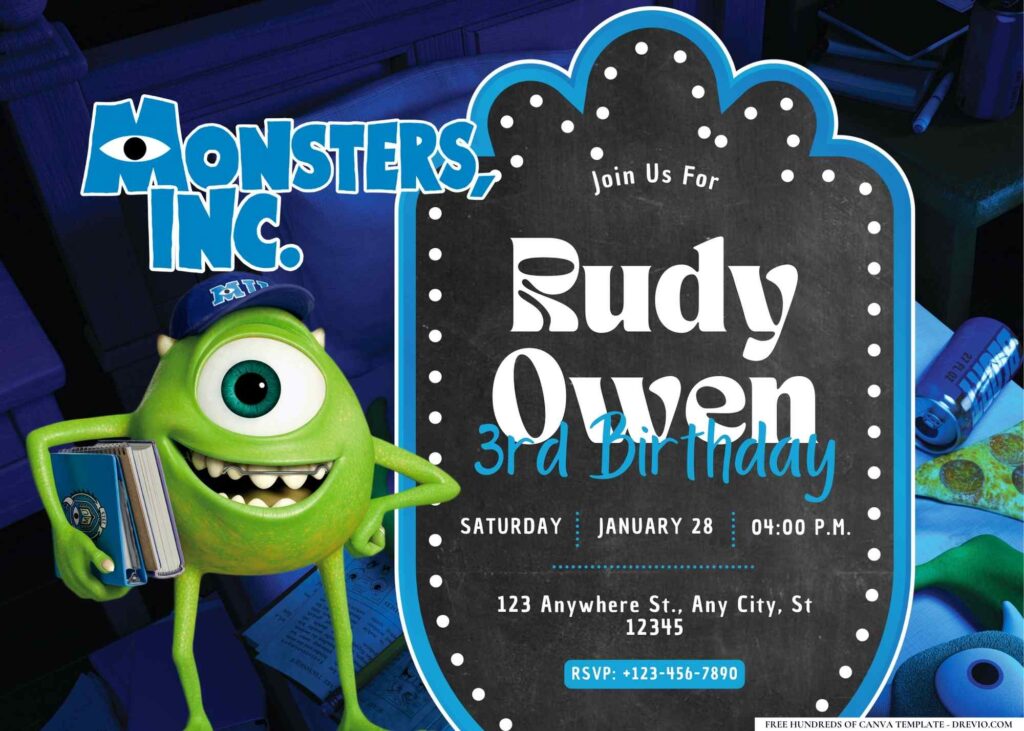 FREE Editable Monsters, Inc. Birthday Invitation