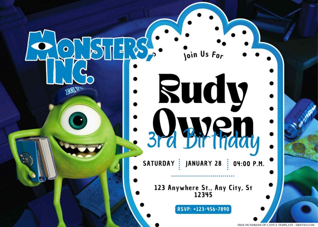 FREE Editable Monsters, Inc. Birthday Invitation