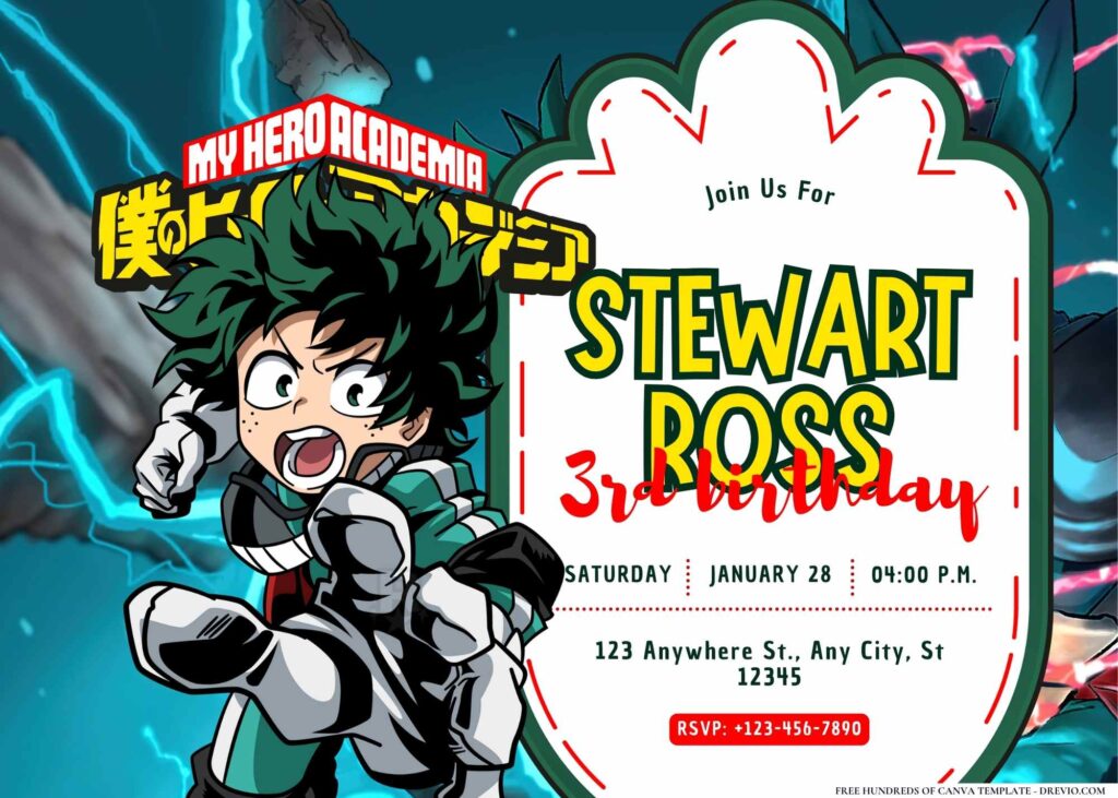 FREE Editable My Hero Academia Birthday Invitation