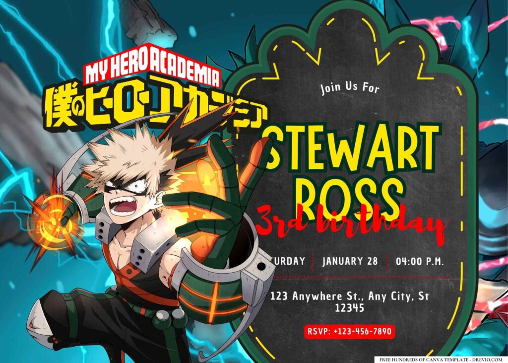 FREE Editable My Hero Academia Birthday Invitation