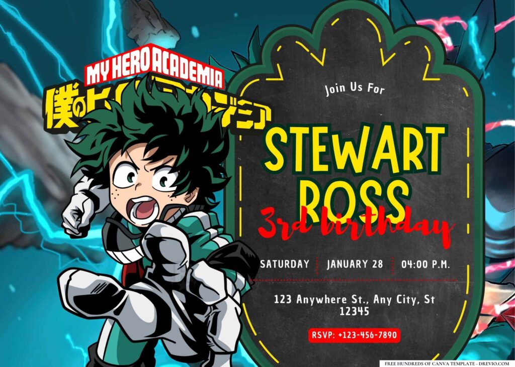 FREE Editable My Hero Academia Birthday Invitation