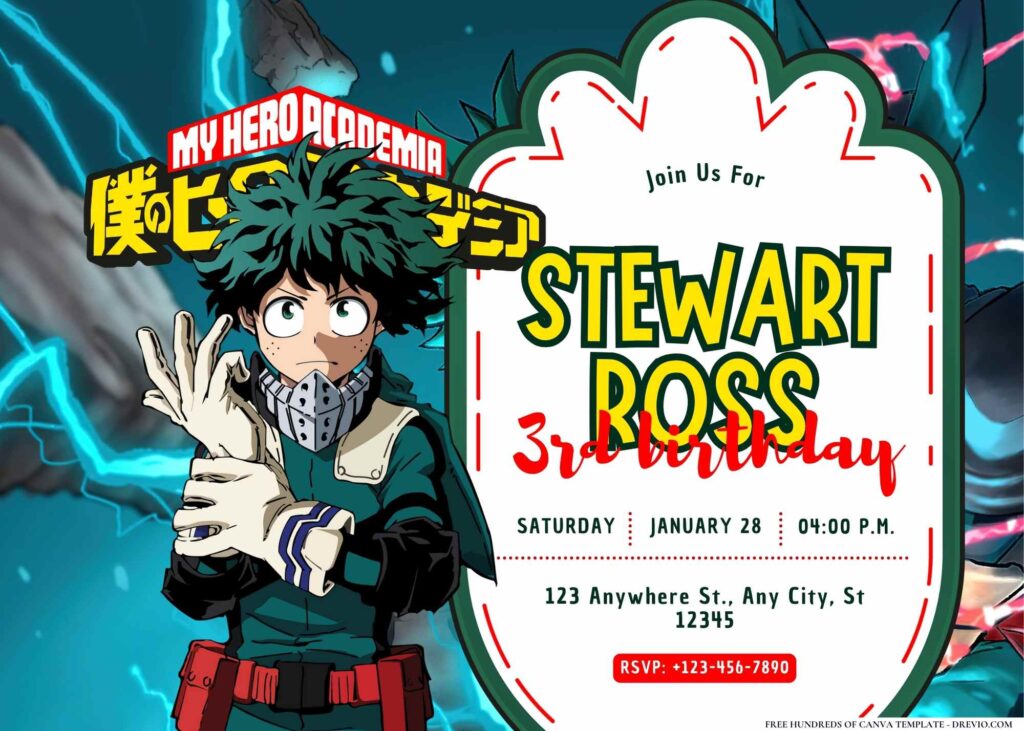 FREE Editable My Hero Academia Birthday Invitation