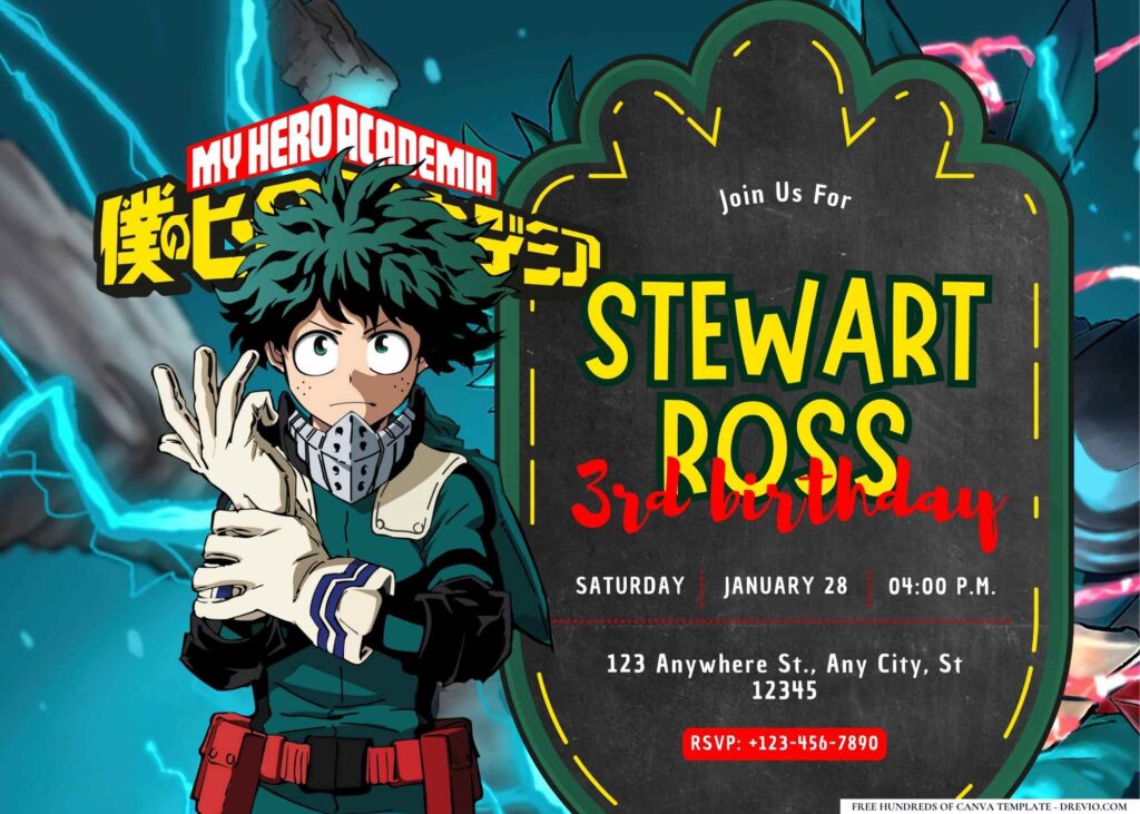 FREE Editable My Hero Academia Birthday Invitation