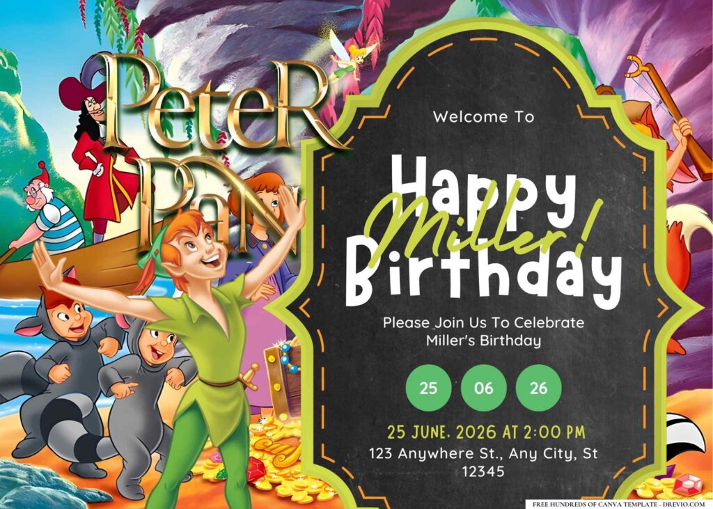 FREE Editable Peter Pan's Neverland Birthday Invitation