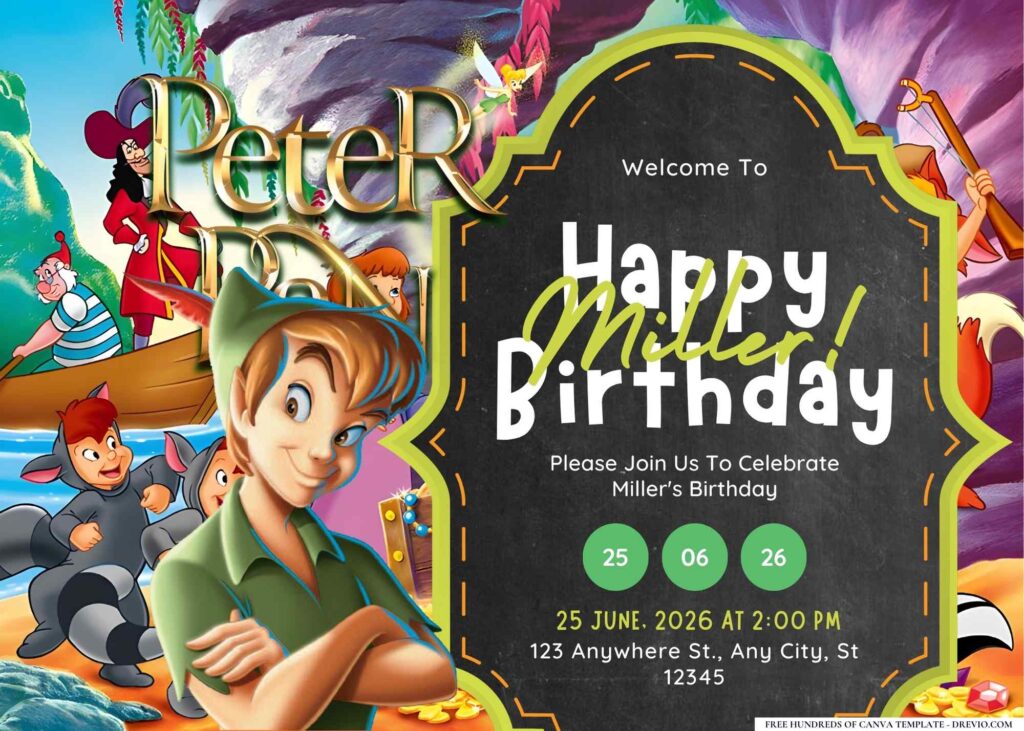 FREE Editable Peter Pan's Neverland Birthday Invitation