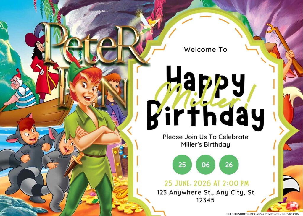 FREE Editable Peter Pan's Neverland Birthday Invitation