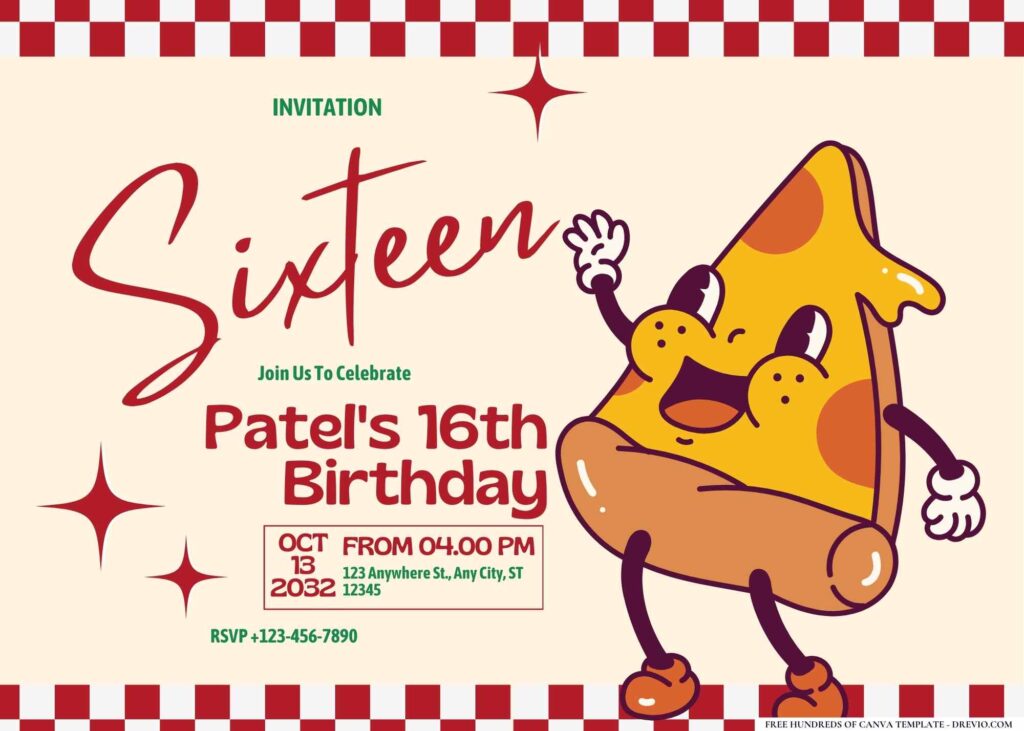 FREE Editable Pizza Party Birthday Invitation