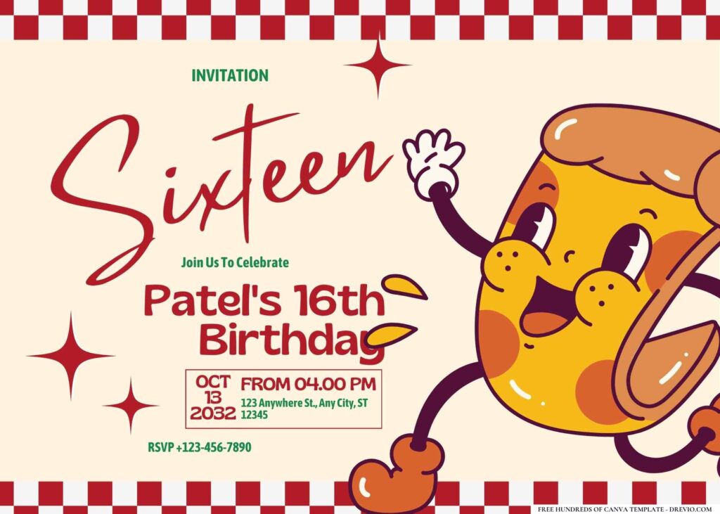 FREE Editable Pizza Party Birthday Invitation