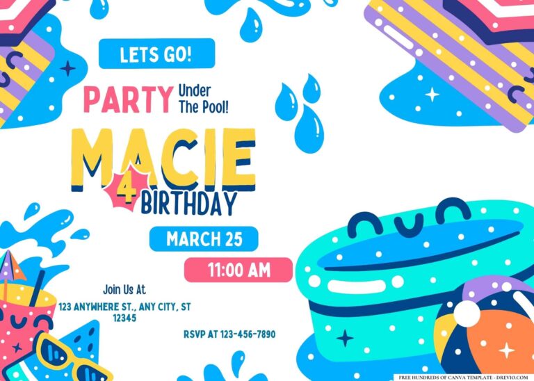 FREE Editable Pool Party Birthday Invitation