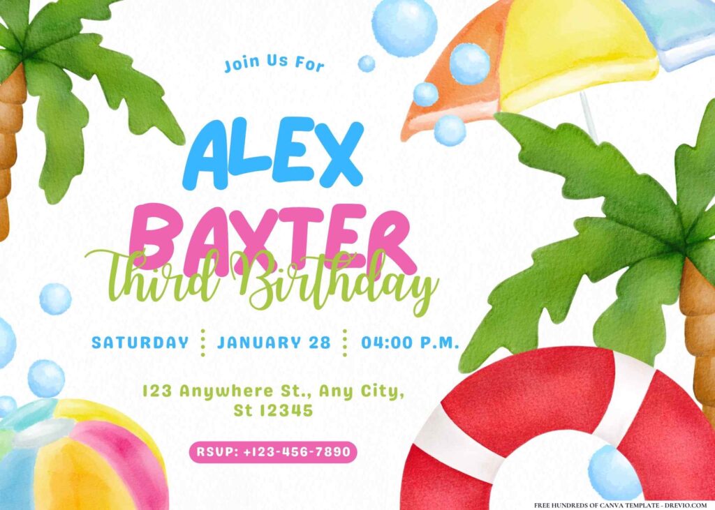 FREE Editable Pool Party Birthday Invitation