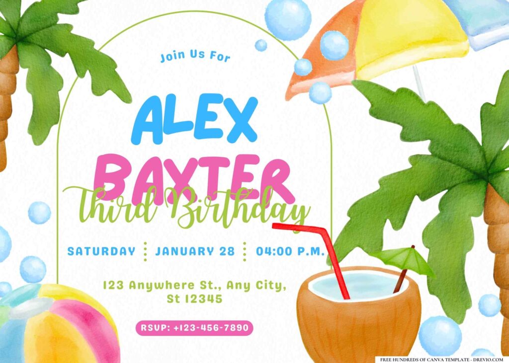 FREE Editable Pool Party Birthday Invitation