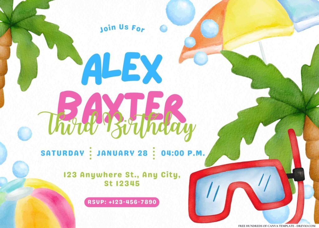 FREE Editable Pool Party Birthday Invitation
