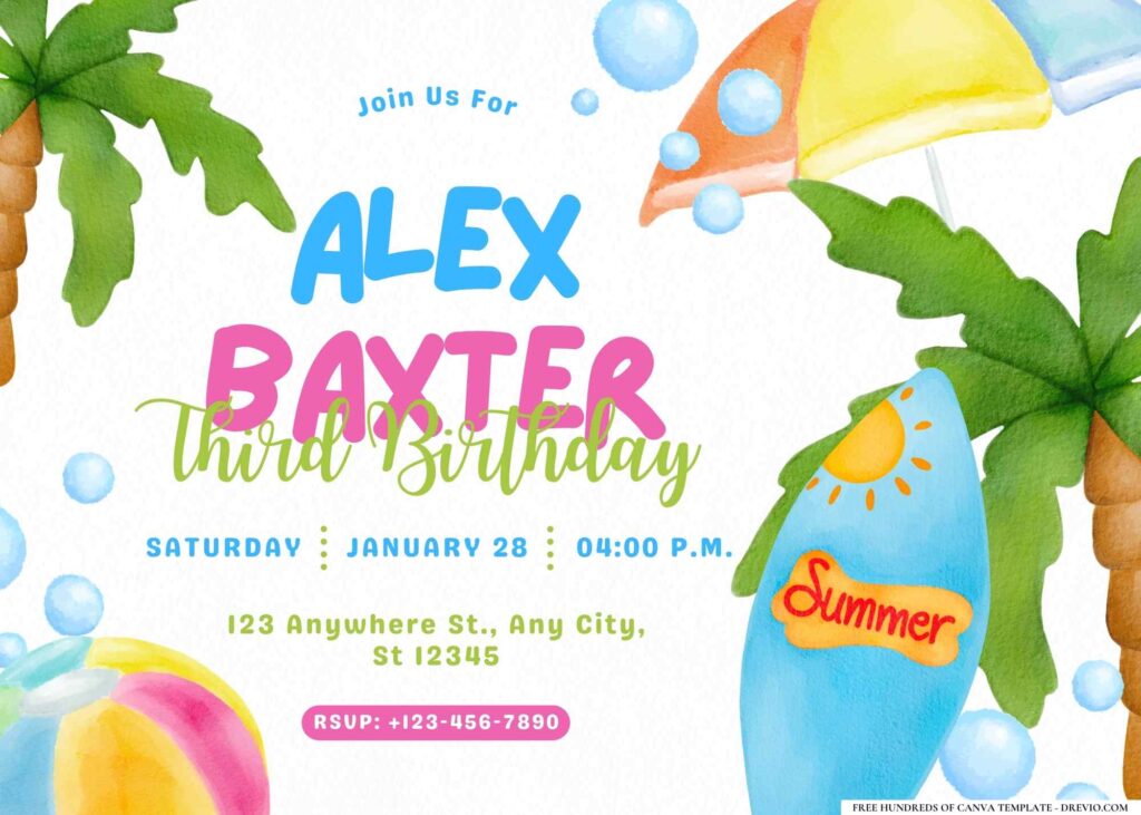 FREE Editable Pool Party Birthday Invitation