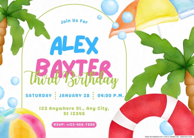 FREE Editable Pool Party Birthday Invitation