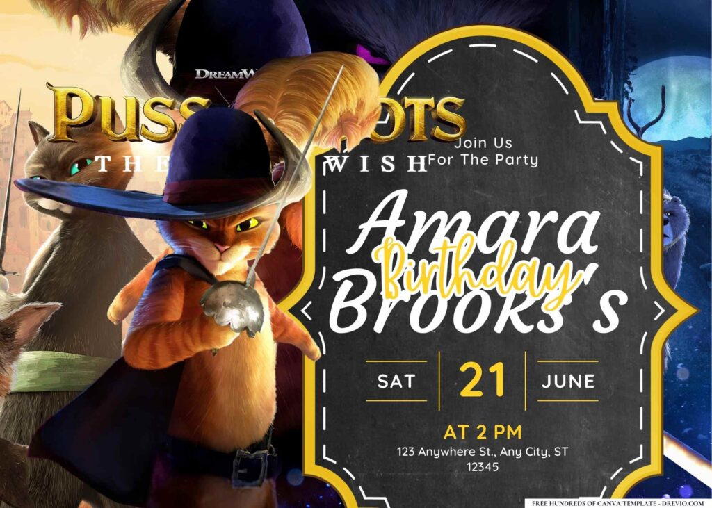 FREE Editable Puss In Boots Birthday Invitation