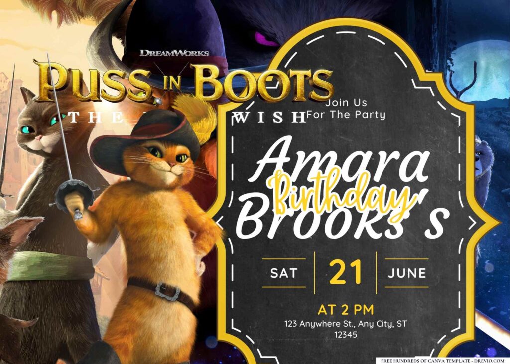 FREE Puss In Boots Birthday Canva Templates 7