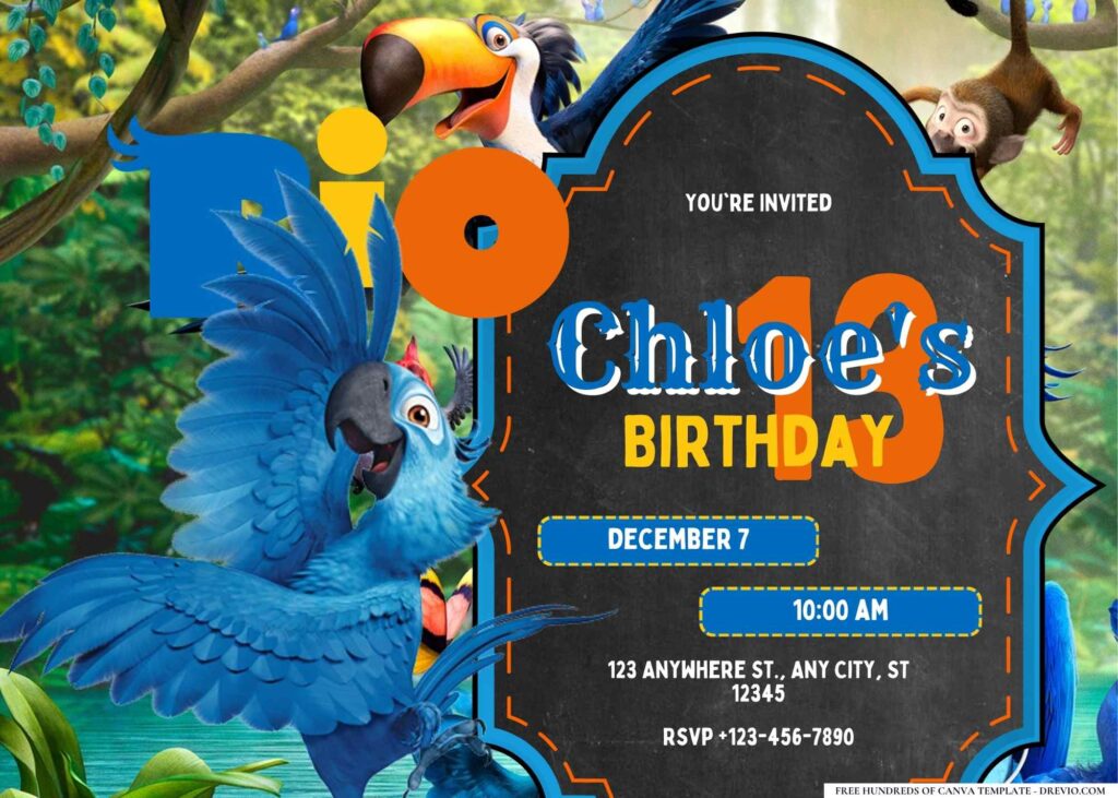 FREE Editable Rio Carnival Birthday Invitation