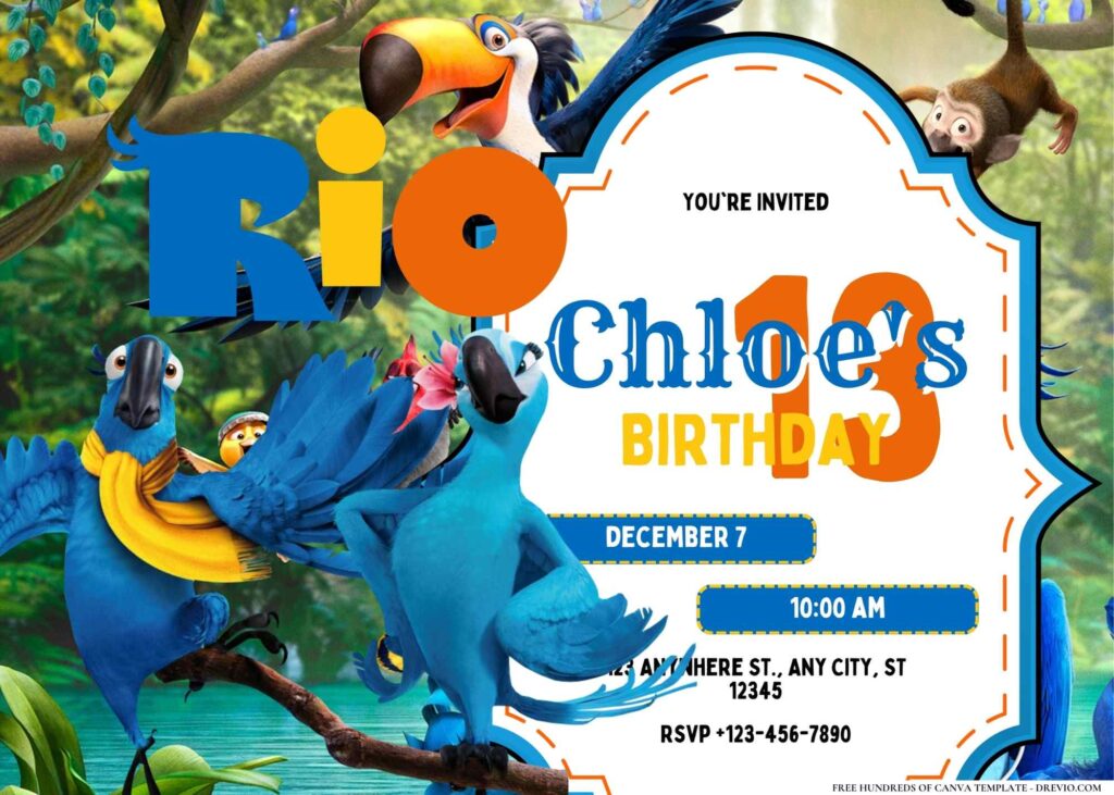 FREE Editable Rio Carnival Birthday Invitation