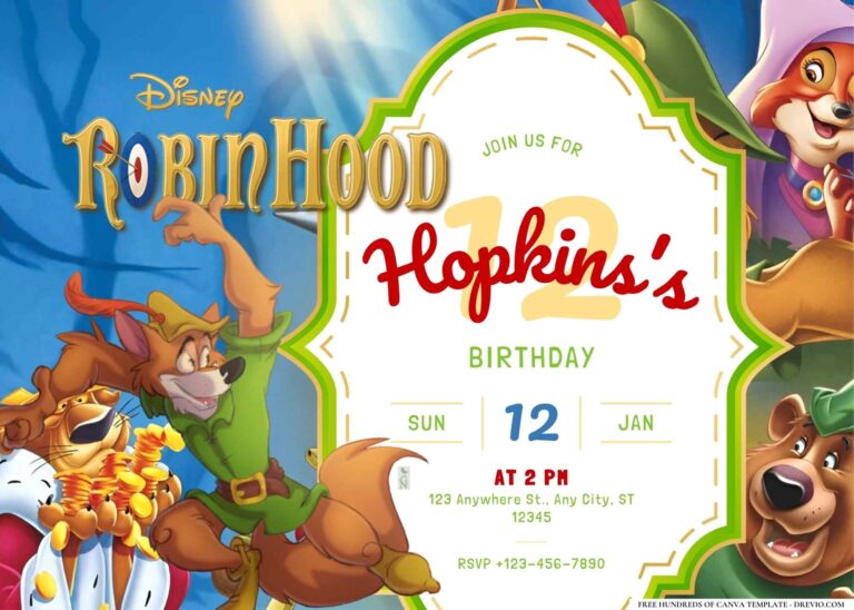 FREE Editable Robin Hood Birthday Invitation