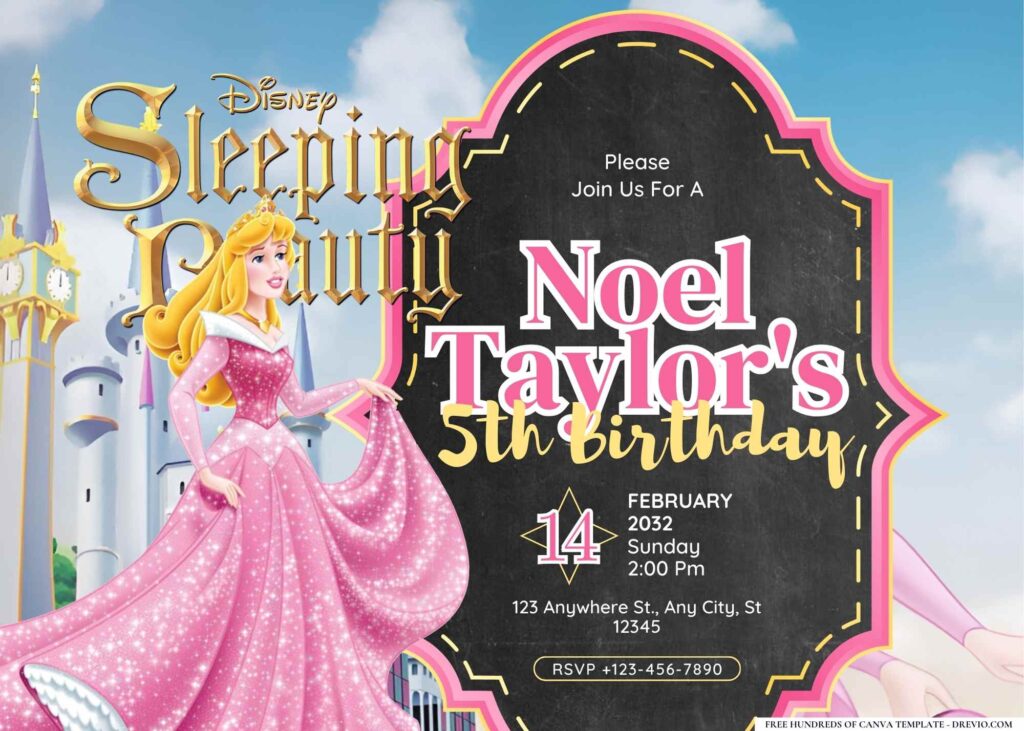 FREE Editable Sleeping Beauty Birthday Invitation