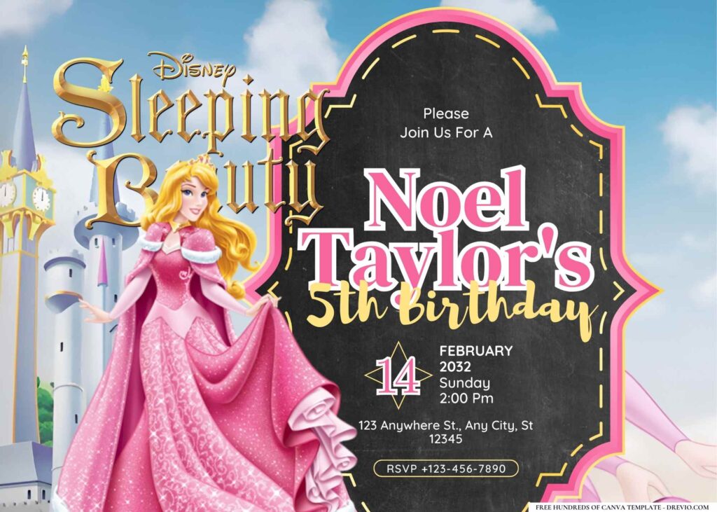 FREE Editable Sleeping Beauty Birthday Invitation