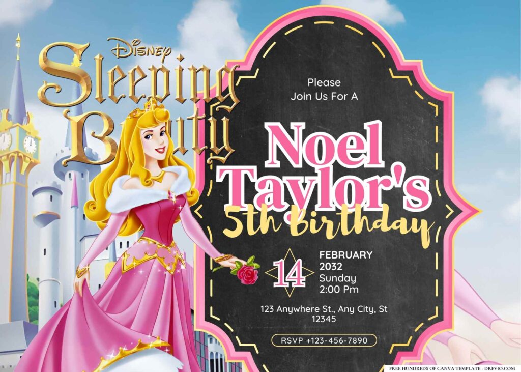 FREE Editable Sleeping Beauty Birthday Invitation